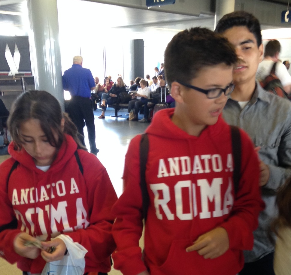 Young people on their way to Rome for the canonizations.