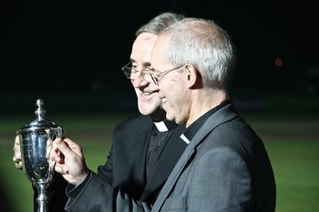 Archbishop Antonion Mennini and Archbishop Justin Welby with the winning trophy.